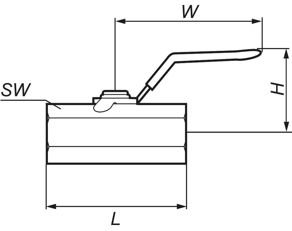 Muffenkugelhahn red. Durchg.   1/4" Typ 300 1t. Edelstahl 1.4408/1.4401